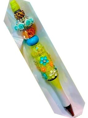 Colorful Beaded Pen with Floral Accents
